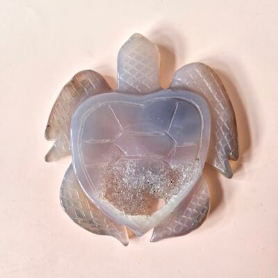 Gemstone Large Gray Agate Turtle with Druzy (8–12 cm) #10 – Hand Carved Gemstone Carving
