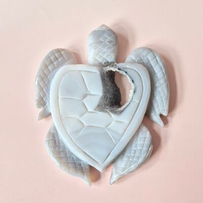 Gemstone Large Gray Agate Turtle with Druzy (8–12 cm) #11 – Hand Carved Gemstone Carving