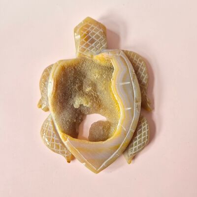 Gemstone Large Gray Agate Turtle with Druzy (8–12 cm) #12 – Hand Carved Gemstone Carving
