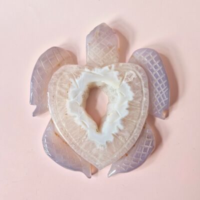 Gemstone Large Gray Agate Turtle with Druzy (8–12 cm) #13 – Hand Carved Gemstone Carving