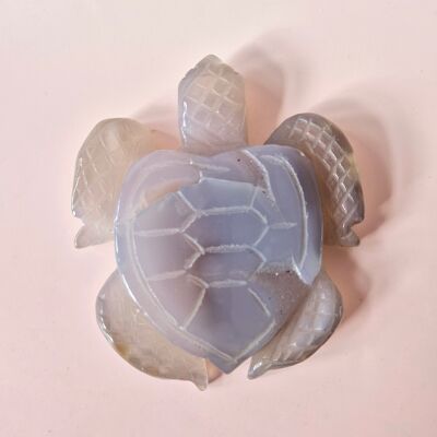 Gemstone Large Gray Agate Turtle with Druzy (8–12 cm) #15 – Hand Carved Gemstone Carving