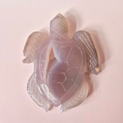 Gemstone Large Gray Agate Turtle with Druzy (8–12 cm) #16 – Hand Carved Gemstone Carving