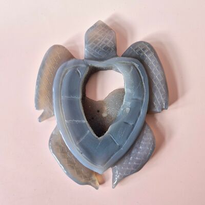 Gemstone Large Gray Agate Turtle with Druzy (8–12 cm) #17 – Hand Carved Gemstone Carving