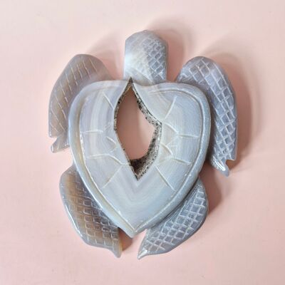 Gemstone Large Gray Agate Turtle with Druzy (8–12 cm) #19 – Hand Carved Gemstone Carving