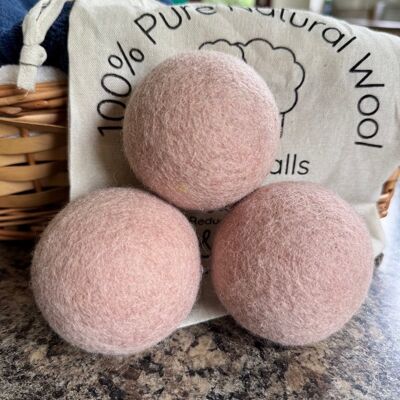 Wool Dryer Balls - Pink Set of 3 & Storage Bag