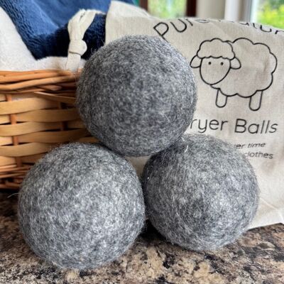 Bolas de lana para secadora - Gris - Juego de 3 y bolsa de almacenamiento