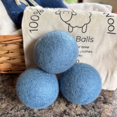 Wool Dryer Balls - Blue Set of 3 & Storage Bag