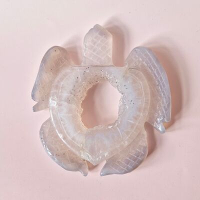 Gemstone Large Gray Agate Turtle with Druzy (8–12 cm) #21 – Hand Carved Gemstone Carving