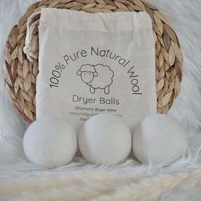 Wool Dryer Balls - Cream Set of 3 & Storage Bag