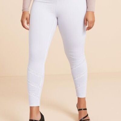 Plus size leggings with lace band and rhinestones (B225&WHITE)