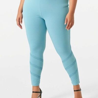 Plus size leggings with lace band and rhinestones (B225&TURQUOISE)