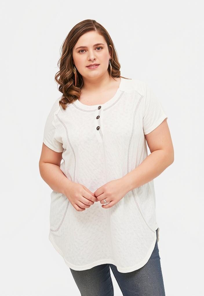 Tunique blanche grande taille avec surpiqure gris (A699&BLANC)