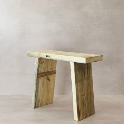 Vintage Rustic Square Elm Wood Stool - No 11