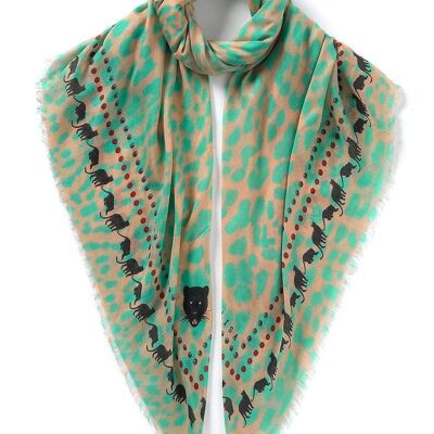 VASSILISA Scarf in Turquoise: Leopard Print