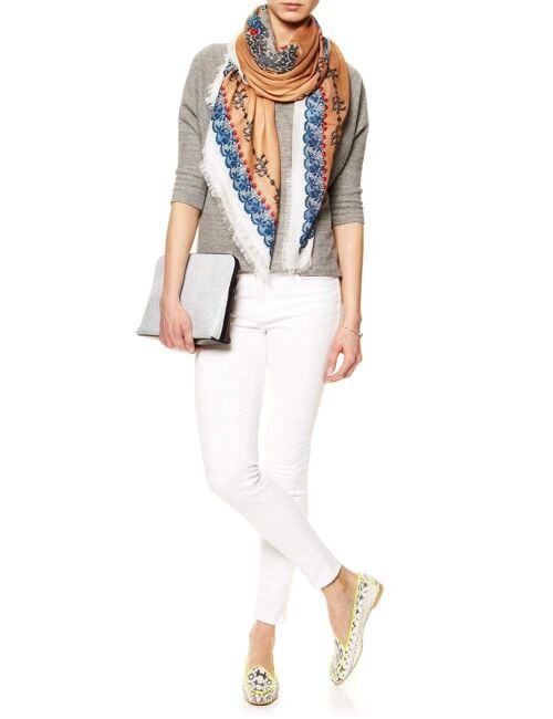 VASSILISA Scarf in Beige: Bambi and Lace Print