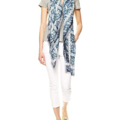 VASSILISA Scarf in White and Blue: Lace Print