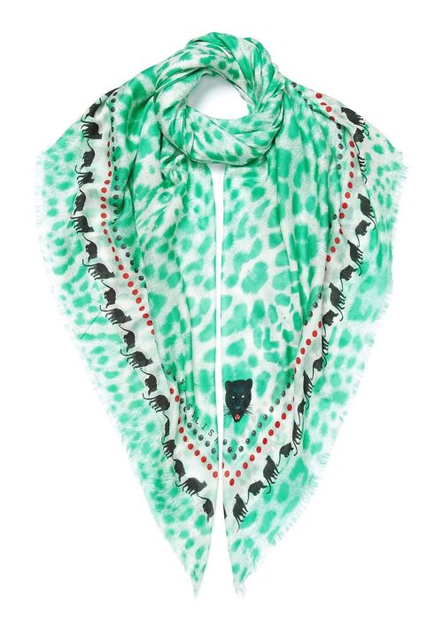 VASSILISA Scarf in Turquoise Colour: Leopard Print