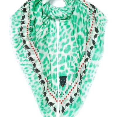VASSILISA Scarf in Turquoise Colour: Leopard Print
