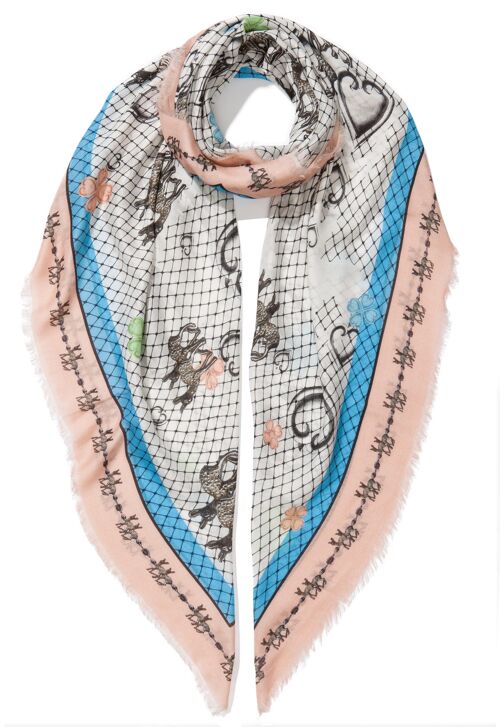VASSILISA Scarf in White and Blue: Bambi Print