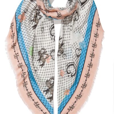 VASSILISA Scarf in White and Blue: Bambi Print