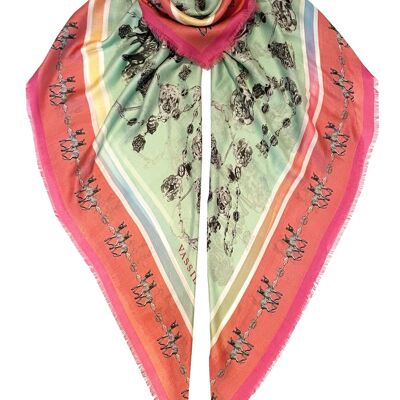 VASSILISA Scarf in Lime and Pink Colours: Chain Print