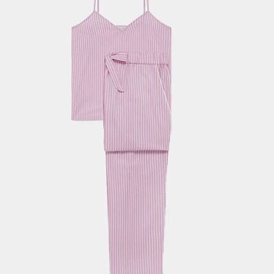 Conjunto de pantalón camisola de algodón orgánico con rayas malva para mujer