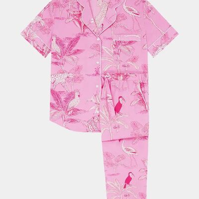 Conjunto de pijama de algodón orgánico de manga corta para mujer de Pink Jungle