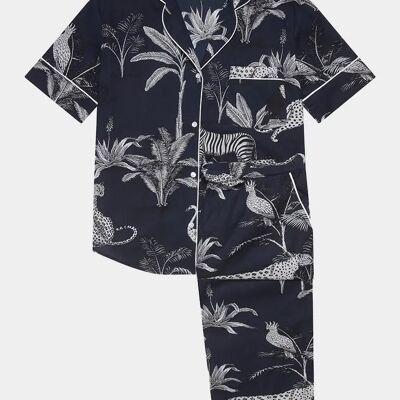 Conjunto de pijama de algodón orgánico de manga corta para mujer Navy Jungle