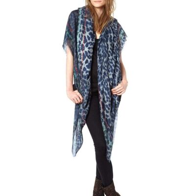 VASSILISA Scarf in Blue: Leopard Print, XL