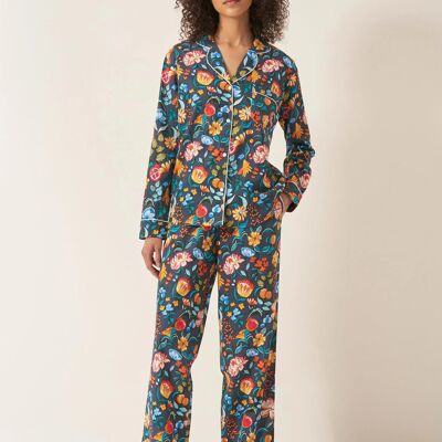 Florals on Navy Women's Long Sleeve Organic Cotton Pyjama Trouser Set