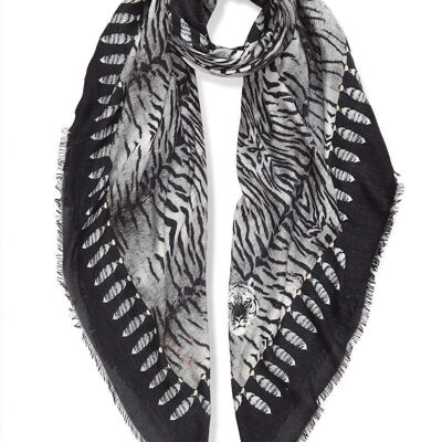 VASSILISA Scarf in Black and White: Tiger Print