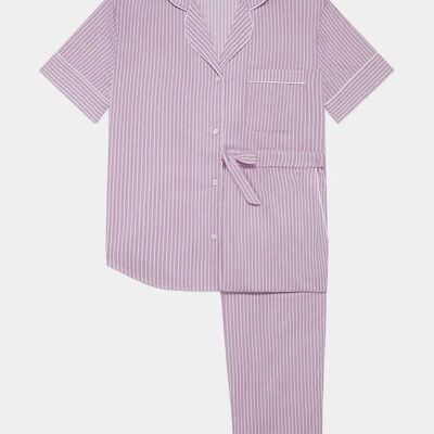 Mauve Stripe Women's Short Sleeve Organic Cotton Pyjama Trouser Set