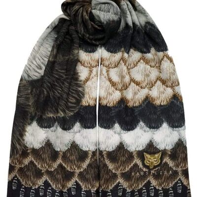VASSILISA Scarf in Brown, Black and White Colours:  Fur Camelia Print, XL
