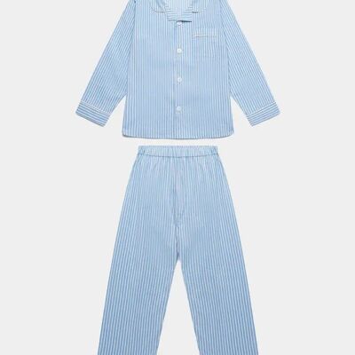 Conjunto de pijama de algodón orgánico para niños con rayas azules y blancas