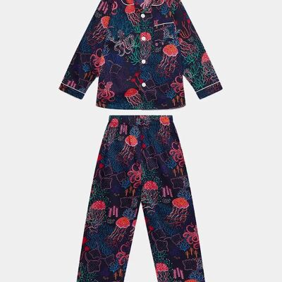 Completo pigiama e pantaloni in cotone biologico per bambini Dark Sea