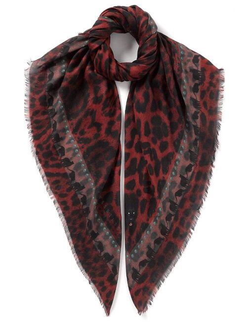 VASSILISA Scarf in Red Colour: Leopard Print