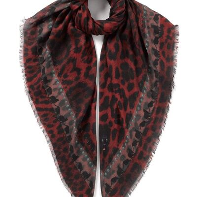 VASSILISA Scarf in Red Colour: Leopard Print