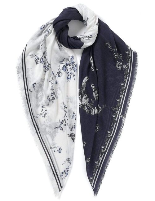 VASSILISA Scarf in Blue and White: Floral Print