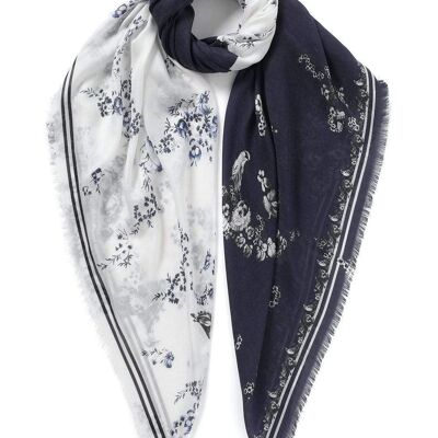 VASSILISA Scarf in Blue and White: Floral Print