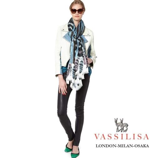 VASSILISA Scarf in Soft Blue with Hued Tails