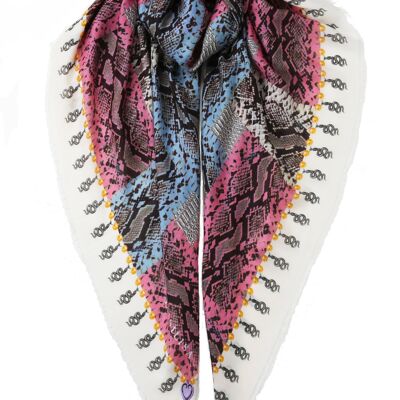 VASSILISA Scarf in Blue, Pink and White Colour: Snake Skin Print