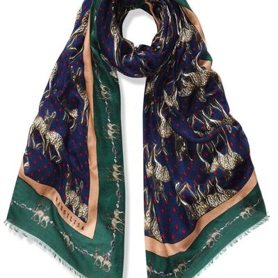 VASSILISA Scarf in Blue and Green: Bambi Print with Dots, XL