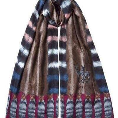 VASSILISA Scarf in Brown and Burgundy Colours: Tails Print XL