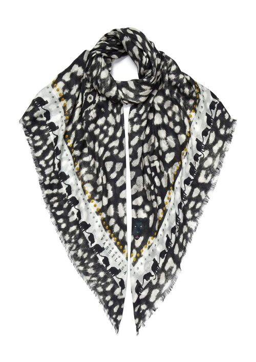 VASSILISA Scarf in Black and White: Leopard Print