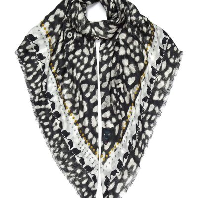 VASSILISA Scarf in Black and White: Leopard Print