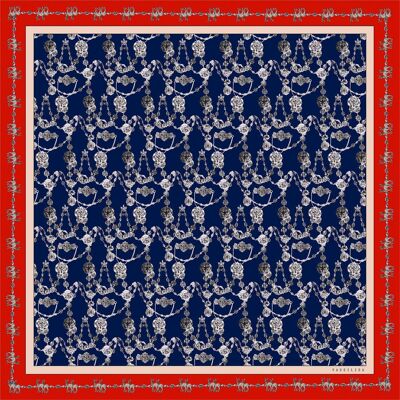 VASSILISA Scarf in Prussian Blue and Red Colours: Chain Print