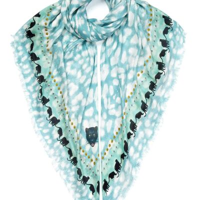 VASSILISA Scarf in Light Blue Colour: Leopard Print