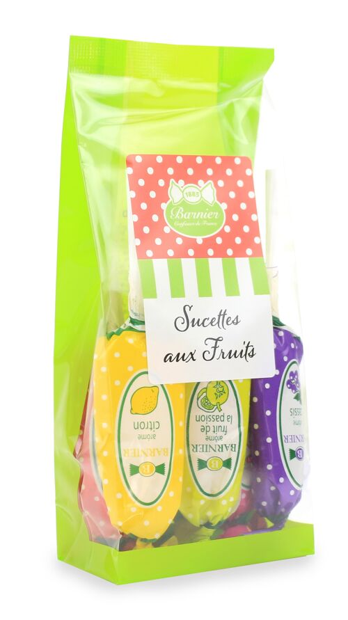 Sachet de 8 sucettes fruits  CITRON/ ORANGE/ FRAISE/ POMME/ CERISE