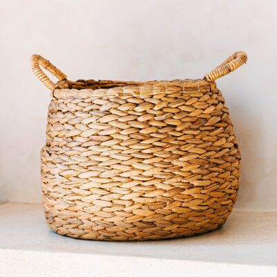 Round woven laundry basket – bulbous boho basket – natural plant basket – large water hyacinth storage basket (2 sizes) CITRA