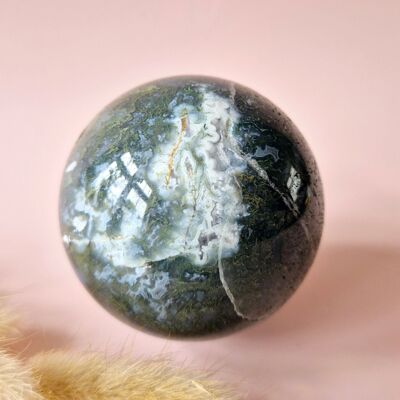Boule de cristal en agate mousse druzy, 55 mm, 367 g, n° A